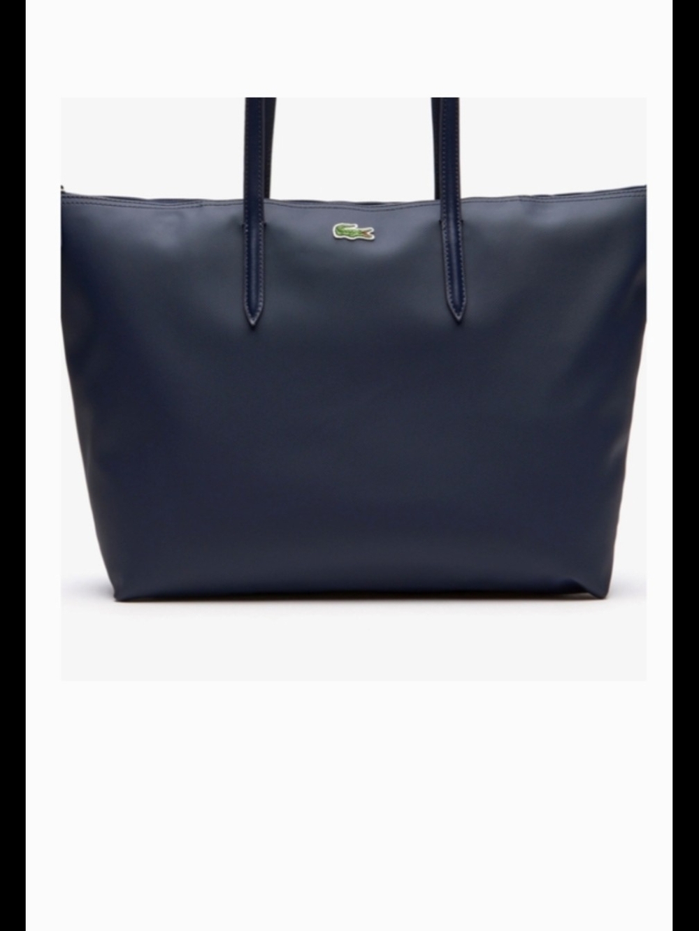 Lacoste Pebbled Leather Navy Blue Tote with Green Crocodile Logo-med/Lg